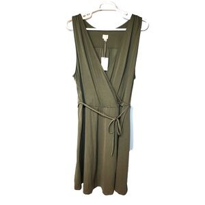 NWT A New Day Olive Faux Wrap Size 2X Dress Soft Knit Sleeveless Elastic Waist